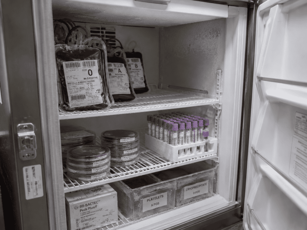 Open Fridge, Biological Samples Frosting over